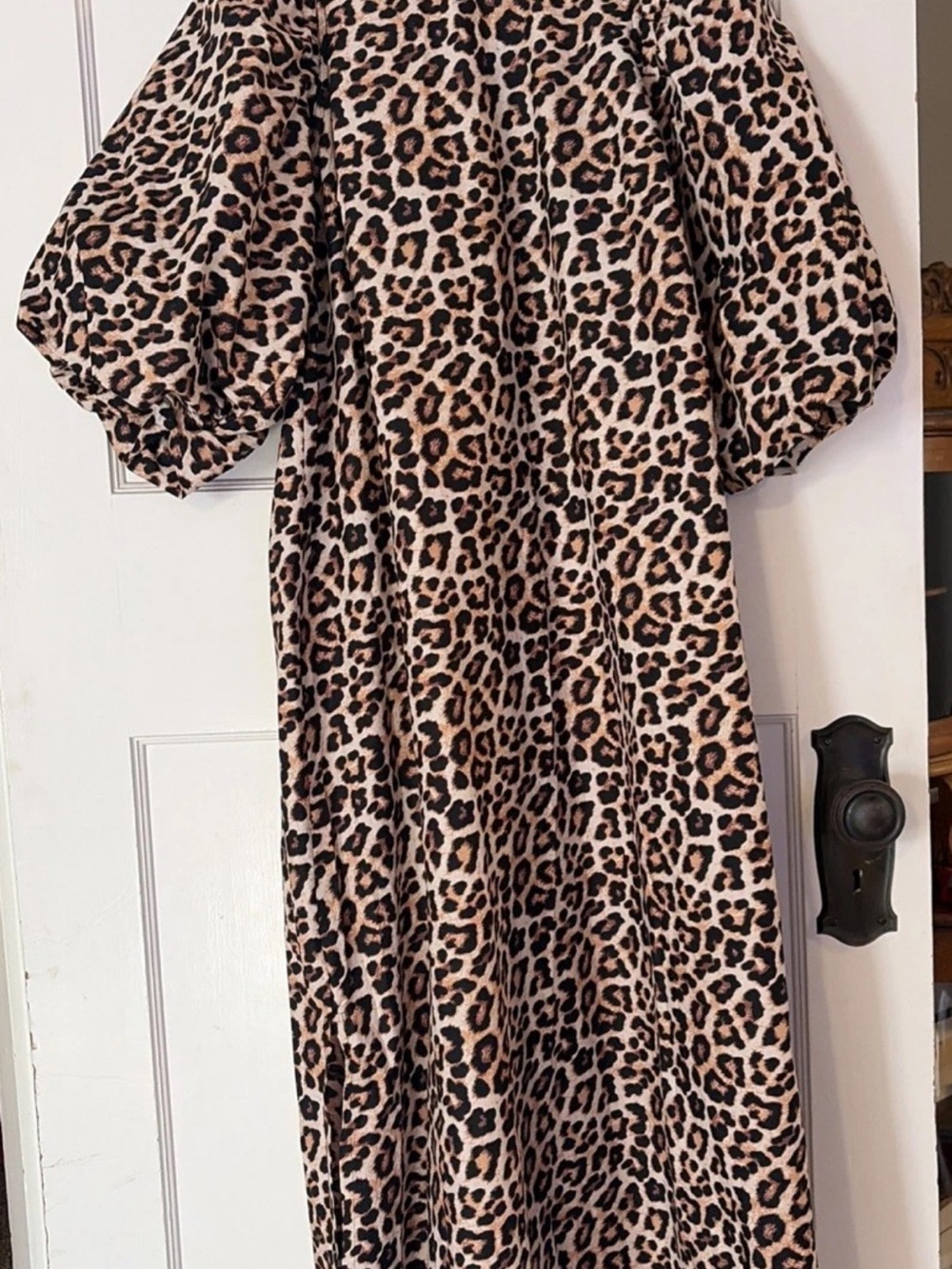 H&M Leopard Print Puff Sleeve Dress - Beige & Brown
